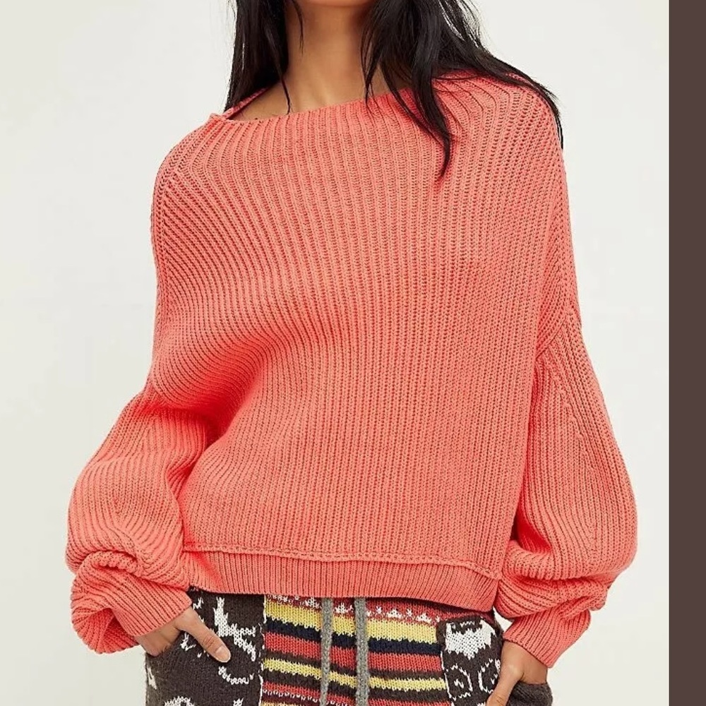 NEW FREE PEOPLE EMMY MOCK NECK PULLOVER RIBBED SWEATER Z368-1
